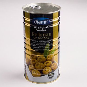 Оливки зеленые фаршированные анчоусами Diamir 1,4 кг размер 160/200 579 фото